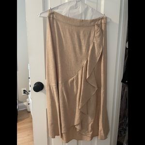 Madewell linen ruffle midi skirt - tan size 4